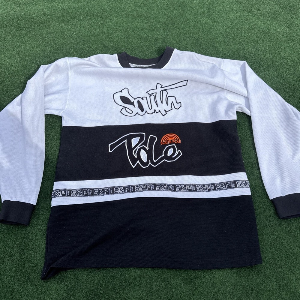 Southpole Hockey Jersey Mens M White Black Graphic Long Sleeve Shirt